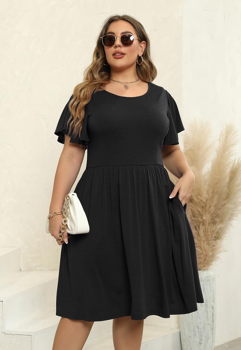 Nemidor Women's Plus Size Dress Vintage Party Midi Casual Summer Fit and Flare Dress with Pocket NEM212 (20, Black) - Image 5